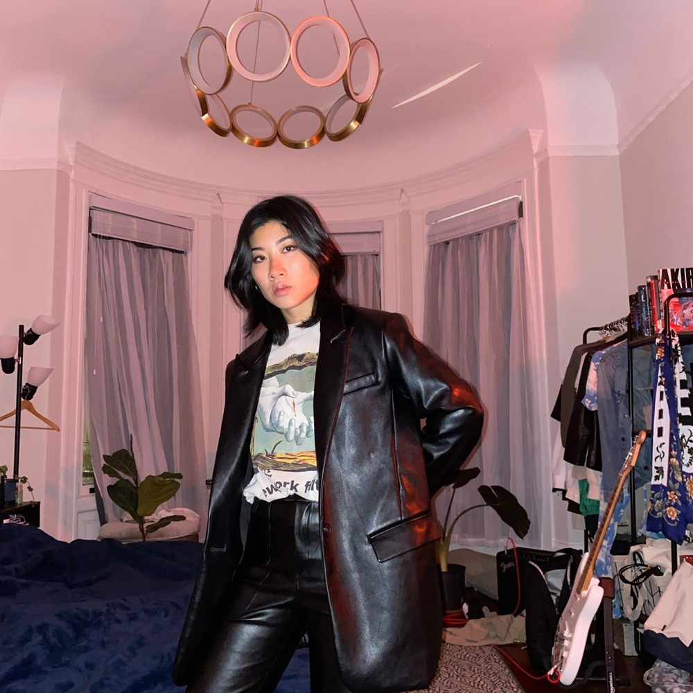 Because of Alice Women's Black Leather Blazer
